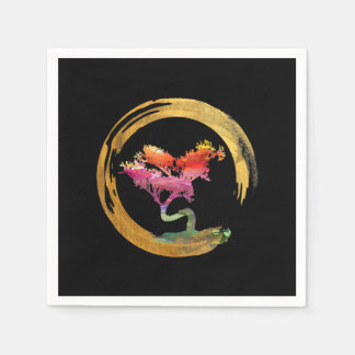 Guardanapo De Papel Zen Bonsai Tree Japonês Circle Enso Art Asiático