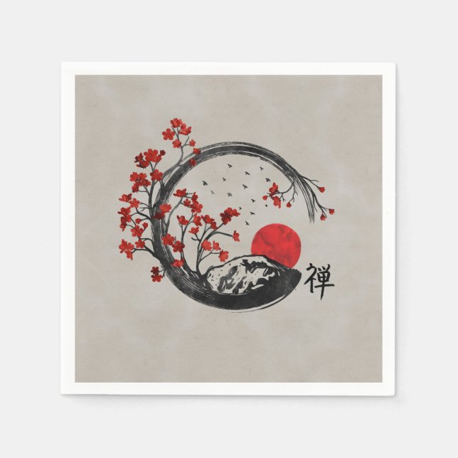 Guardanapo De Papel Zen Enso Circle e Sakura Branches (Frente)
