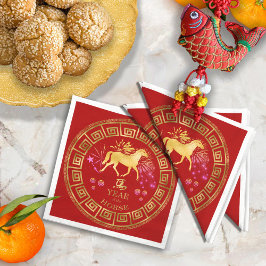 Guardanapo De Papel Zodiac Horse Red/Dourado ID542 chinês