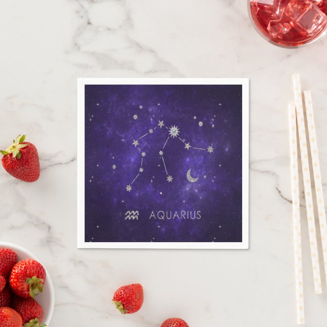 Guardanapo De Papel Zodiac Purple Aquarius | Astrologia Horóscopo (Insitu)