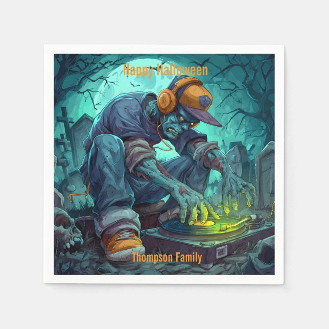 Guardanapo De Papel Zombie DJ Rave Halloween Party Vibibes (Frente)