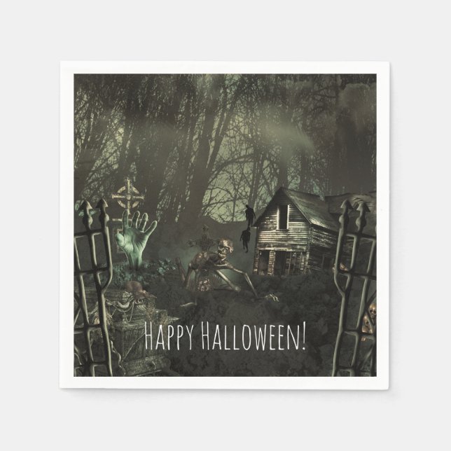 Guardanapo De Papel Zombie Graveyard Birthday ou Festa de Halloween (Frente)