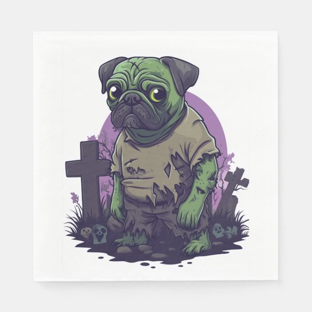 Guardanapo De Papel Zombie Pug � Undead Funny Halloween Dog (Frente)