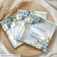Elegante Azul Azul Dourado Roupa Floral Branca Náp