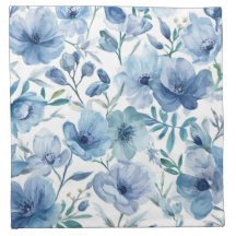 Jardim Floral Botânico Azul em Aquarela