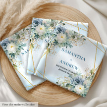 Minúsculo Boho Dusty Blue Floral e sotaque Dourado