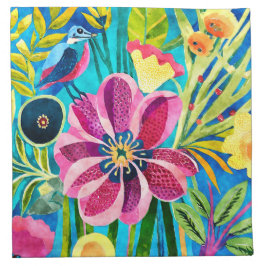 Guardanapo Padrão de Flores de Pássaros Funky com Aquarela
