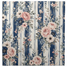 Padrão de Listra Floral Azul Água-Marinho em Aquar