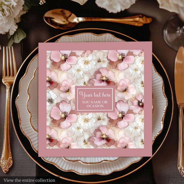 Guardanapos Aéreos Rosa e Dourado com Monograma Et (Aerial Pink and Gold Napkins Ethereal Monogram)