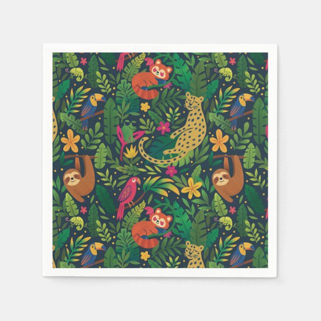 Guardanapos Animais da Floresta Tropical Desenhado (Frente)