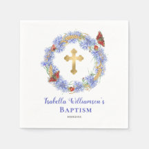 Guardanapos Baptismo Flor Silvestre Azul & Borbole