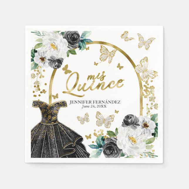 Guardanapos Black Butterfly Quinceanera   (Frente)