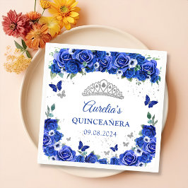 Guardanapos Blue Floral Silver Butterflies Quincea