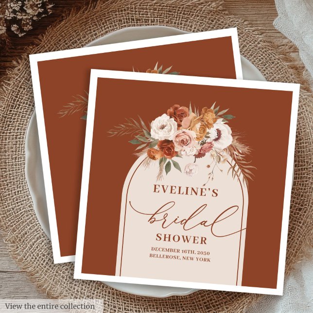 Guardanapos Boho de Terracota Pampas para Chá de N (Terracotta Pampas Boho Napkins for Bridal Shower)