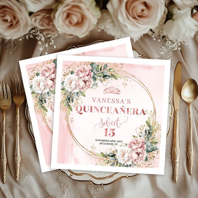 Guardanapos Botânicos de Rosa Dourada e Rosa para  (Blush Pink Rose Gold Botanical Quince Napkins)