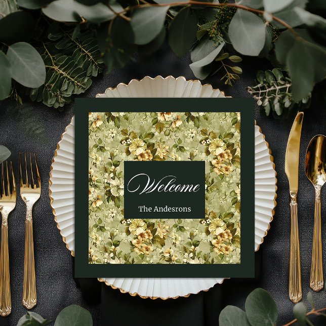 Guardanapos Botânicos Pastel Elegantes Conjunto Ve (Pastel Botanical Napkins Elegant Gold Green Set)