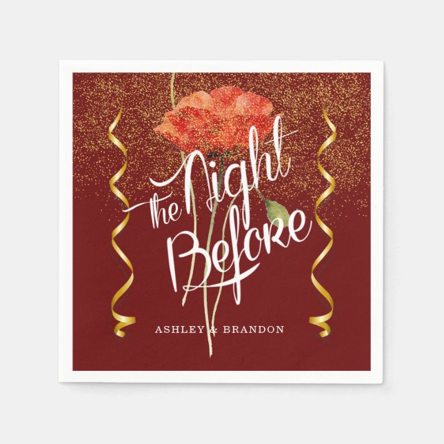 Guardanapos Burgundy Elegantes Florais A Noite Ant (Frente)