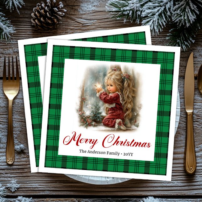 Guardanapos Cena de Inverno da Celebração Clássica (Classic Red Green Celebration Winter Scene Napkins)