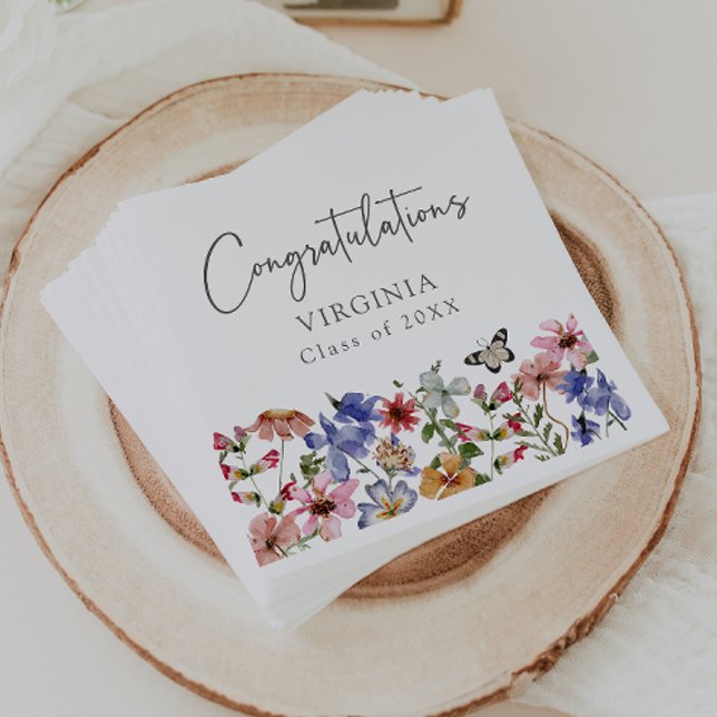 Guardanapos Coloridos Florais de Formatura (Colorful Floral Graduation Napkins with Butterfly by Painted Paperie
)