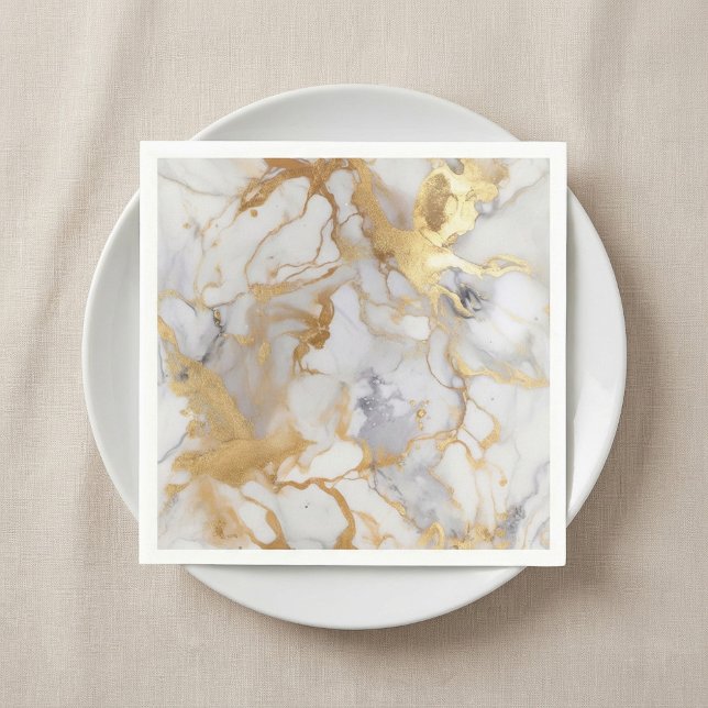 Guardanapos com efeito de mármore de luxo branco e (White and gold luxury marble effect Napkins.)