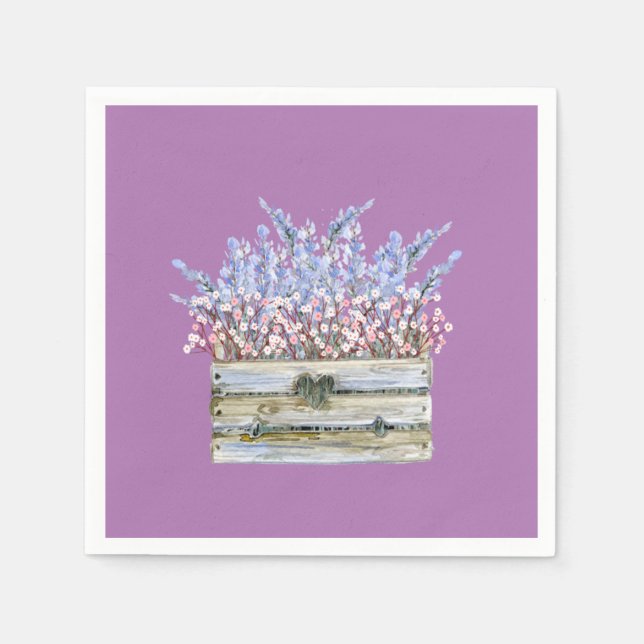 Guardanapos com flores no recipiente de madeira (Frente)