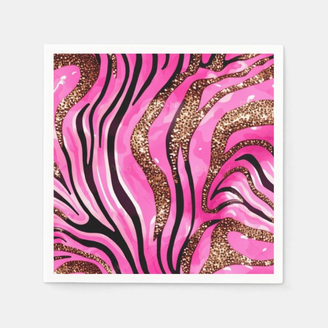 Guardanapos com impressão de tigre, brilho rosa (Frente)