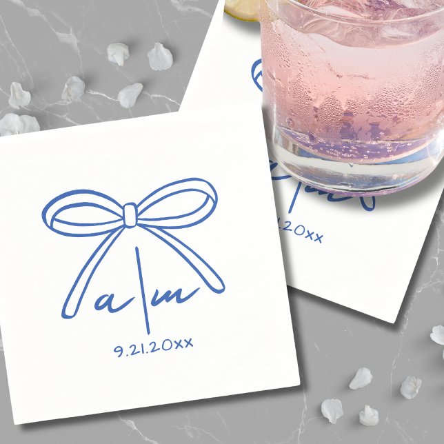 Guardanapos com Monograma de Casamento Azul Desenh (Hand Drawn Blue Wedding Monogram Napkins)