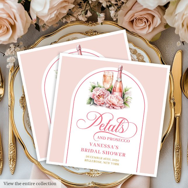 Guardanapos com Nome Personalizado Pétalas e Prose (Minimalist Petals and Prosecco Custom Name Napkin)