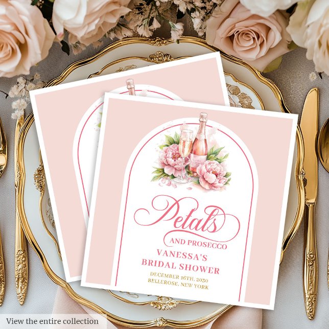 Guardanapos com Prosecco Elegante e Pétalas com Ac (Elegant Prosecco and Petals Gold Accent Napkin)