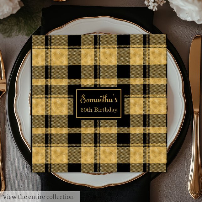 Guardanapos Cor da Moda Preto Dourado Brilho Anive (Trendy Color Napkins Black Gold Glitter Birthday)