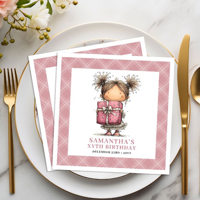 Guardanapos cor-de-rosa engraçados e extravagantes (Kids 2nd Birthday Girl Quirky Funny Pink Napkins)