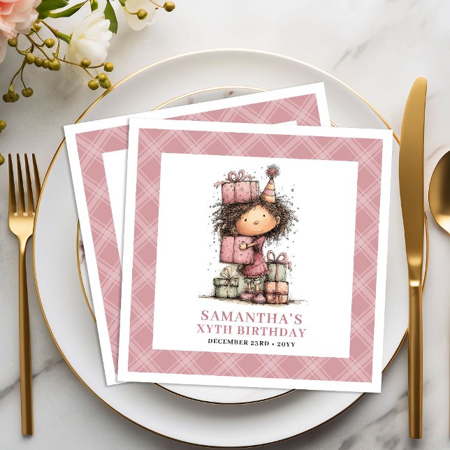 Guardanapos Cor-de-rosa Excêntricos para Festa de  (5th Birthday Girl Party Whimsy Quirky Pink Napkins)