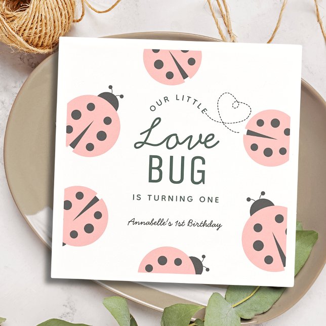Guardanapos de aniversário da Pink Ladybug Little  (Criador carregado)