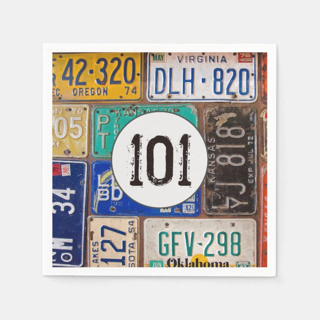 Guardanapos de Aniversário de 101 Anos com Placa d (Frente)