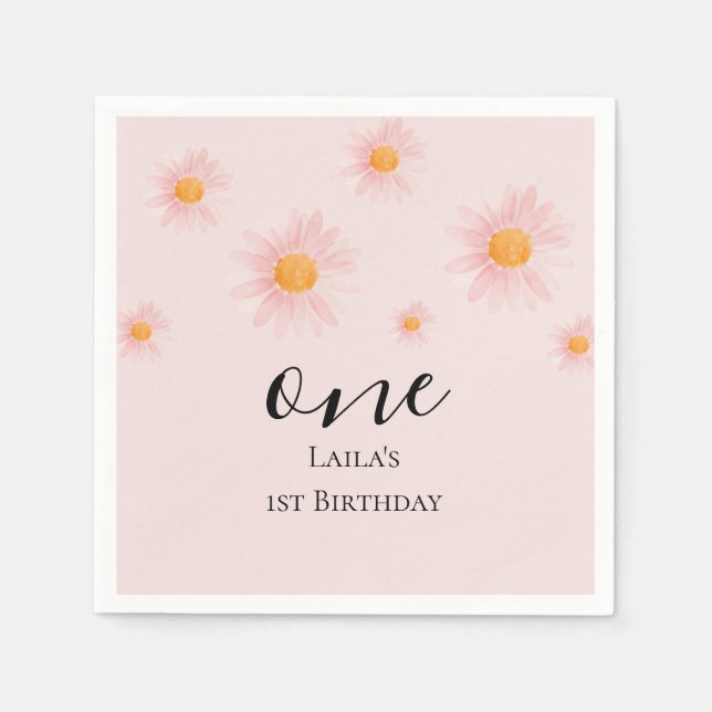 guardanapos de aniversário de 1 ano com flores de  (Frente)