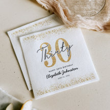 Guardanapos de Aniversário de 30 anos Branco & Dou