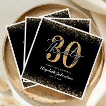 Guardanapos de Aniversário de 30 anos Preto e Dour