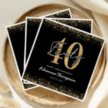 Guardanapos de aniversário de 40 anos em preto lux