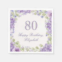 Guardanapos de Aniversário de 80 Anos Elegantes Fl
