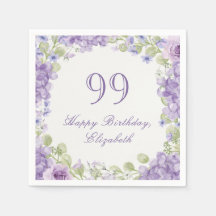 Guardanapos de Aniversário de 99 anos Floral Roxo 