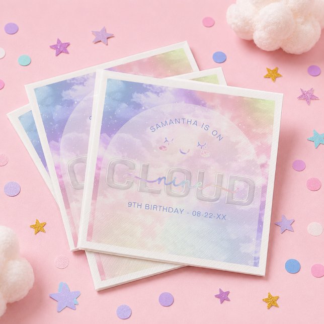 Guardanapos de Aniversário de 9 anos Cloud Nine –  (Cloud Themed Birthday Party Paper Napkins)