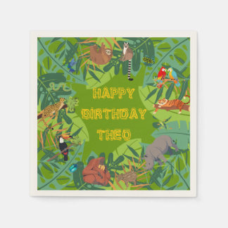 Guardanapos de aniversário de animais da selva da