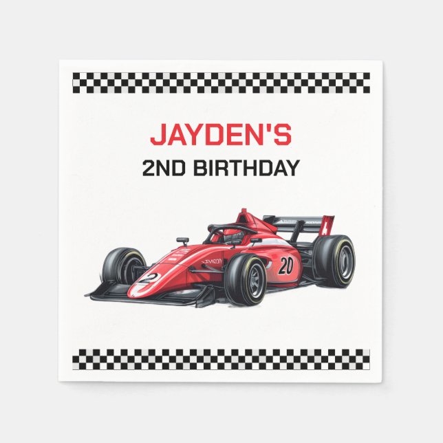 Guardanapos de Aniversário de Carro de Corrida Ver (Frente)
