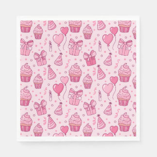 Guardanapos de Aniversário de Cupcake Rosa