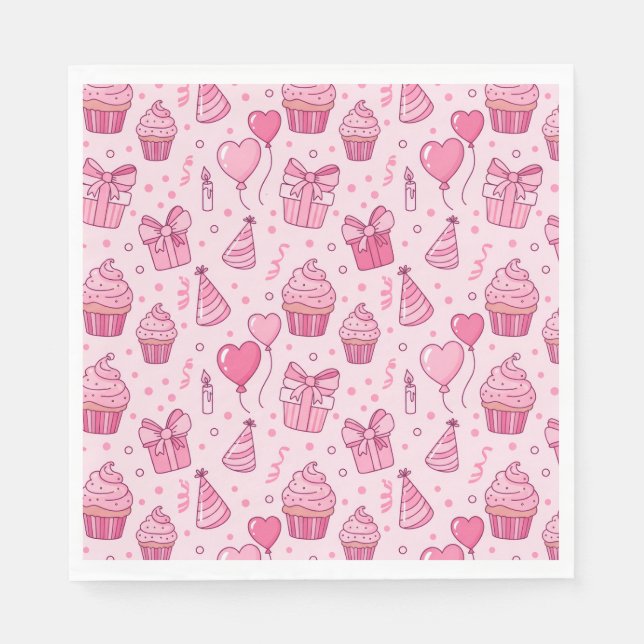 Guardanapos de Aniversário de Cupcake Rosa (Frente)