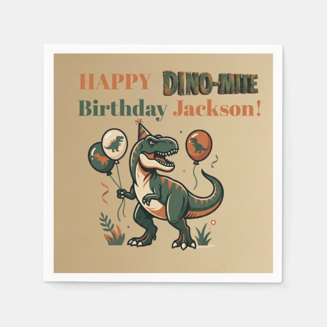 Guardanapos de Aniversário de Dinossauro com Nome  (Frente)
