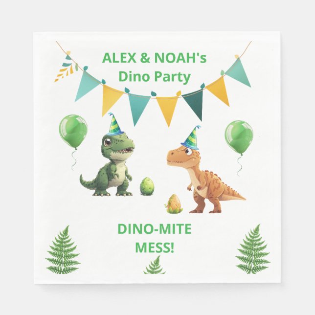 Guardanapos de Aniversário de Dinossauros Gêmeos | (Frente)