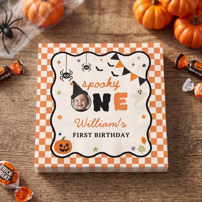 Guardanapos de aniversário de Gingham de Halloween (Criador carregado)
