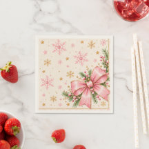 Guardanapos de aniversário de Natal rosa | Laço ro