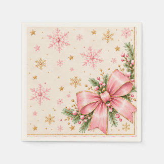 Guardanapos de aniversário de Natal rosa | Laço ro